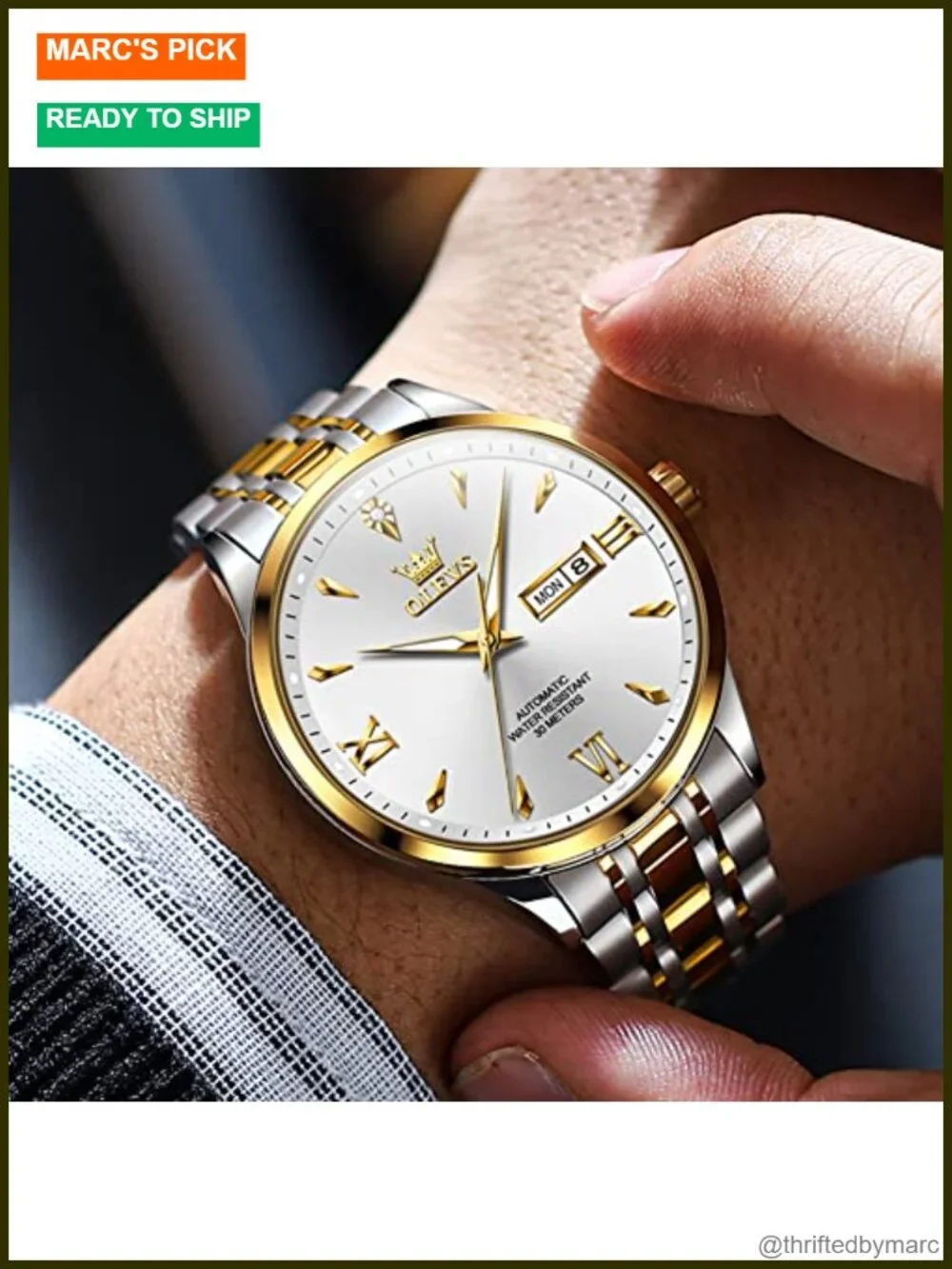 Automatic Mechanical Dress Watch Stainless Steel Waterproof Luminous Day Date